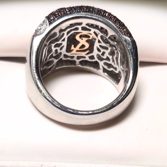 Suzy Levian Brown & White CZ Sterling Silver Floral Pavé-Set Ring - Size 6 - Picture 4 of 7